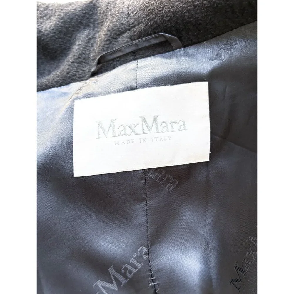 Max Mara Black 100% Camel Hair Shawl Collar Belted Coat MINT - Picture 6 of 7